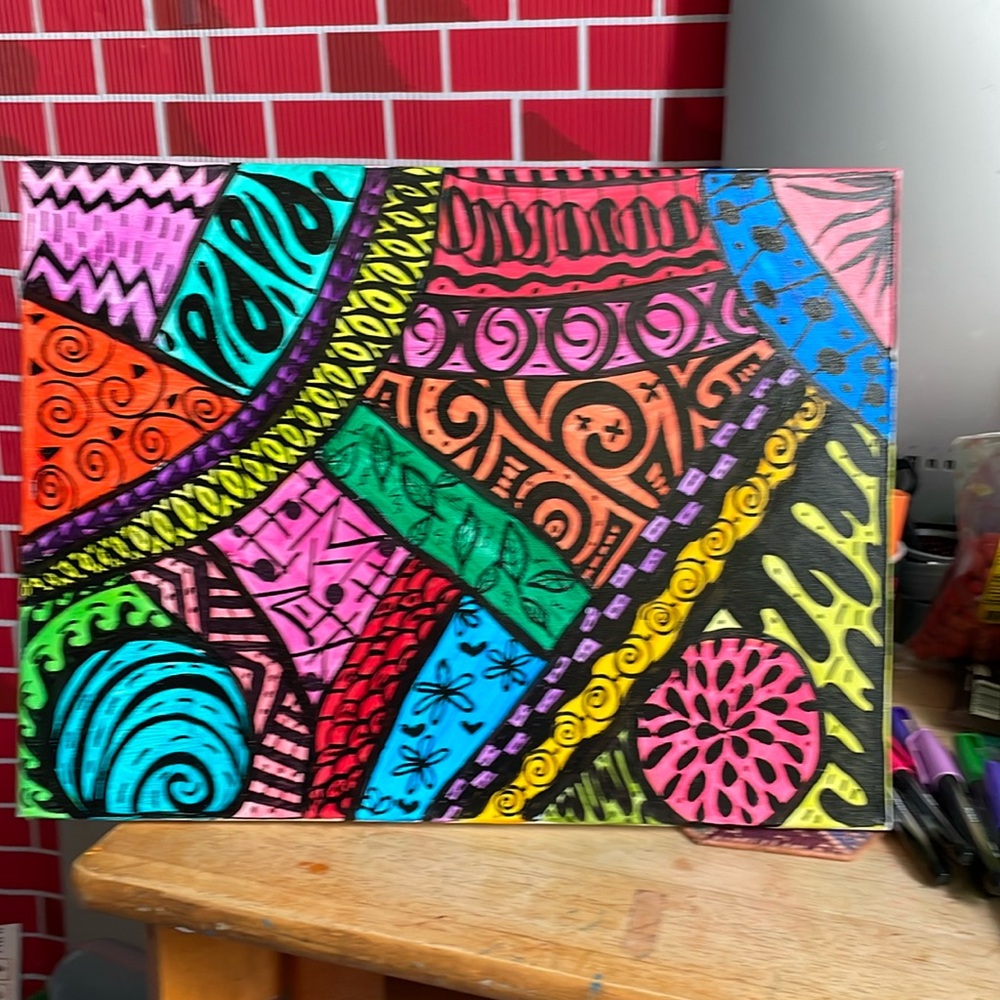 Mindful movement 💐 acrylic pen art canvas 12x16 💕